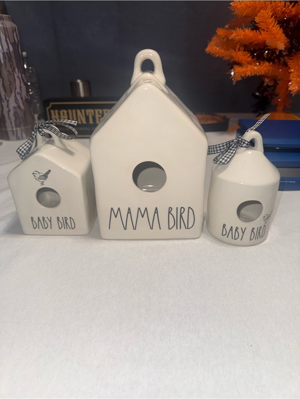 Rae Dunn Mama Bird Baby Bird Birdhouse Set of 3 Ceramic Magenta